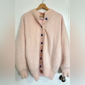 Belldini Pale Pink Mohair-Blend Cardigan with Blue Buttons